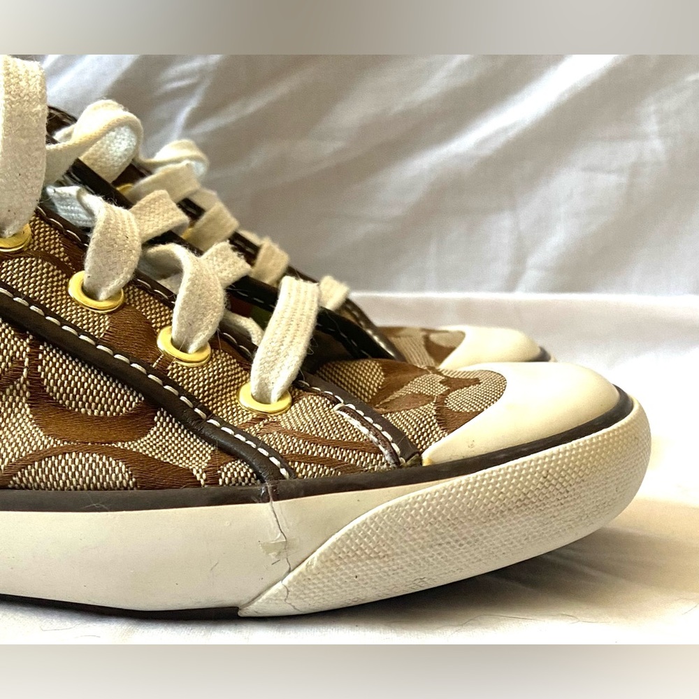 Coach Barrett Brown Signature Jacquard & Leather Lace-Up Sneakers Sz 8.5B - Picture 5 of 7